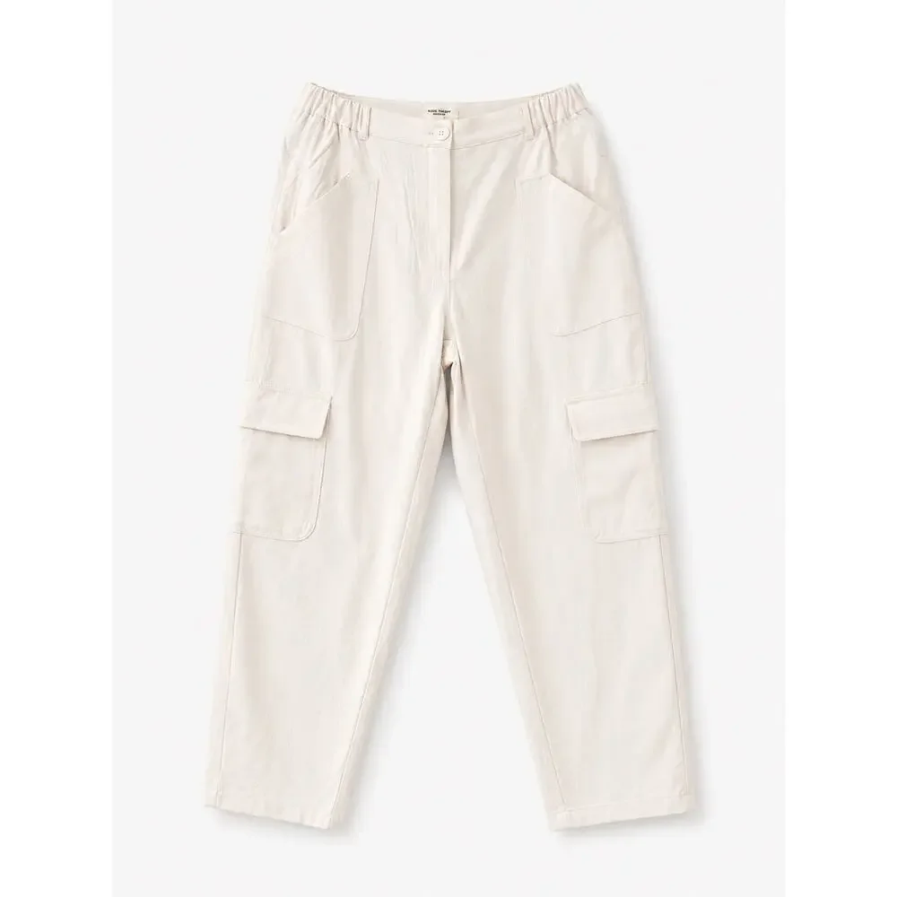 NWT Max Studio London Ivory Cargo Utility Pants Relaxed Tapered Casual Trousers - Picture 2 of 7